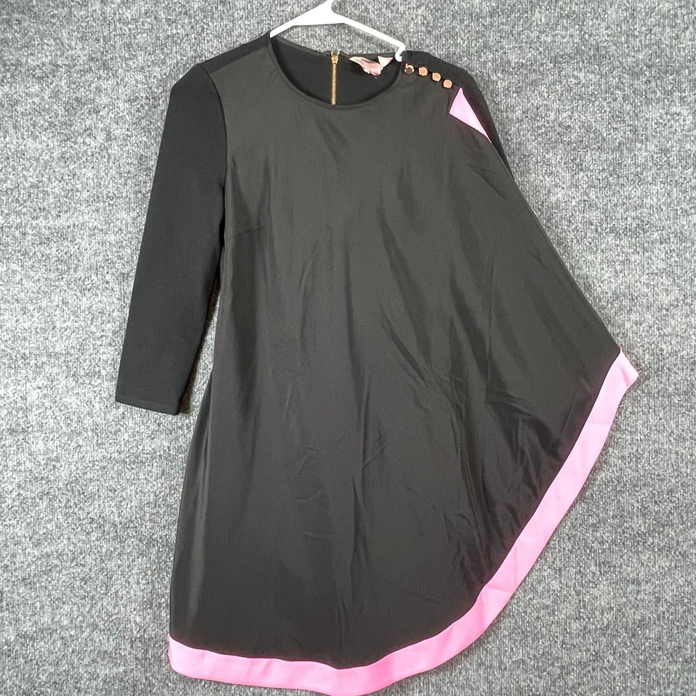Ted‎ Baker Dress Womens 0 Black Pink Betriss One Side Draped Long Sleeve Lined
